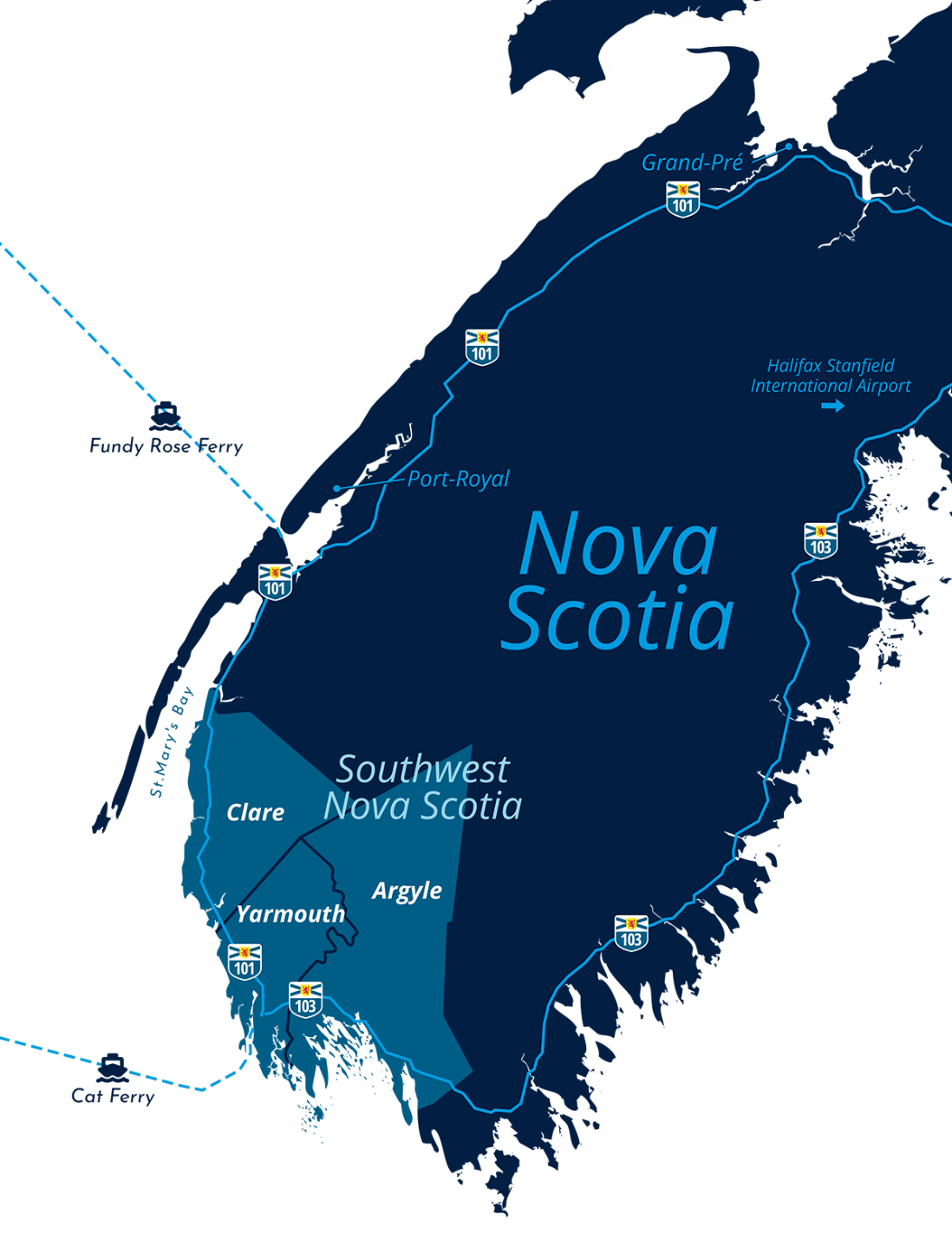 Map of the Southwest Acadian region of Nova Scotia